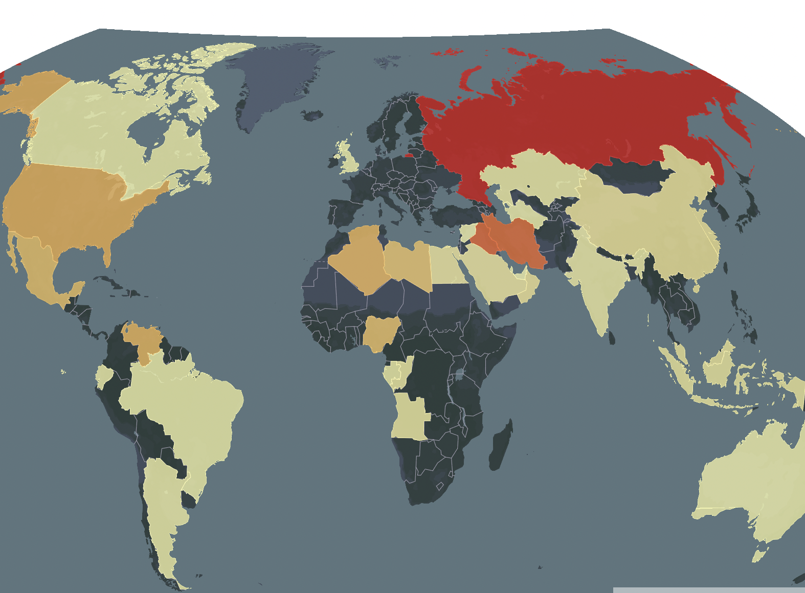 A choropleth map of gas flaring levels per country.